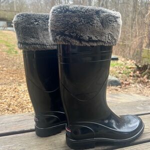 TOMMY HILFIGER Matty Black Tall Rubber Rain Winter Boots - Size 8